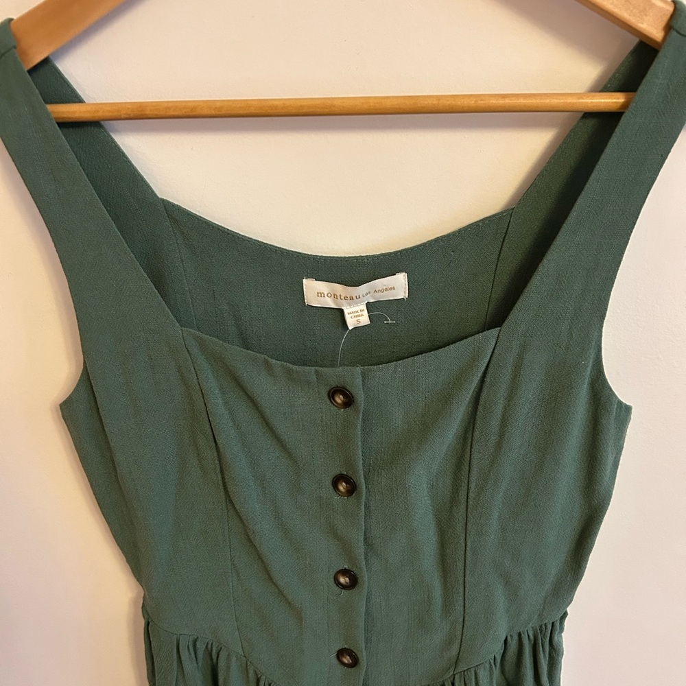 Monteau Forest Green Button-Front Midi Dress - Picture 4 of 12